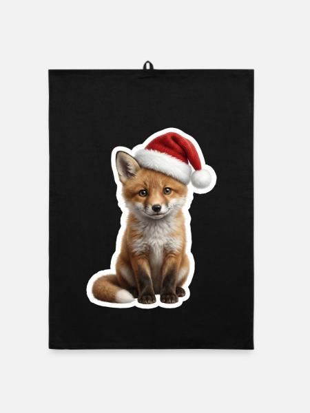 Le renard malin attend les cadeaux - Torchon bio - noir - Devant