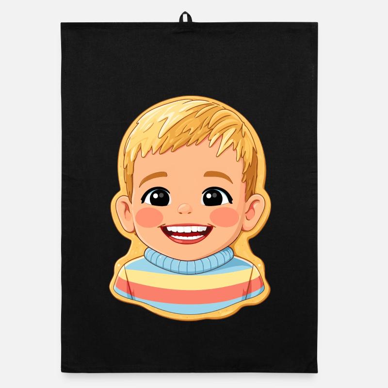 Motif biscuit : enfant joyeux avec un pull coloré Torchon bio