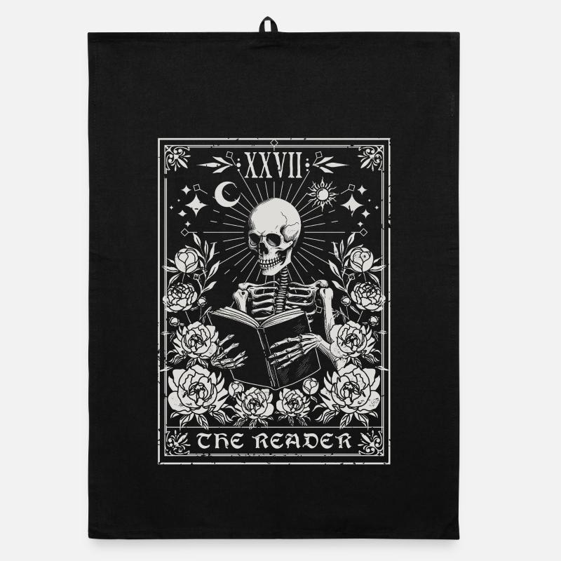 Le Tarot du Lecteur - Squelette gothique parmi les fleurs Torchon bio