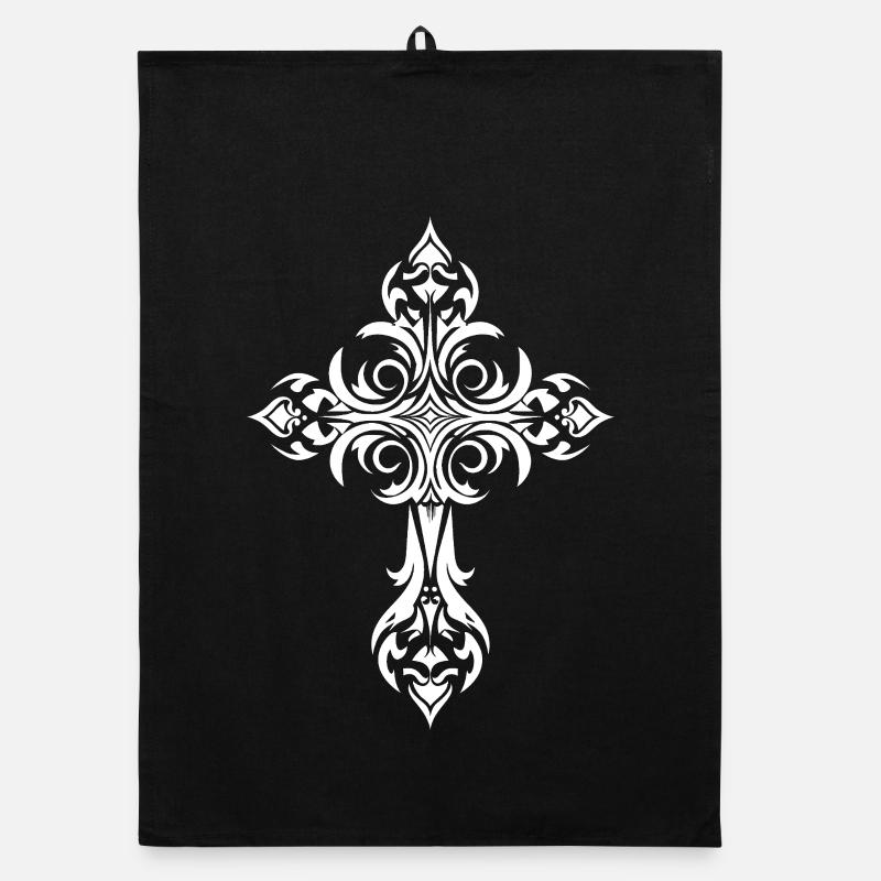 Ornate Filigree Cross Organic dish towel