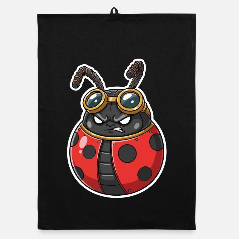 Steampunk Ladybug Red and Chrome Armor Organic dish towel
