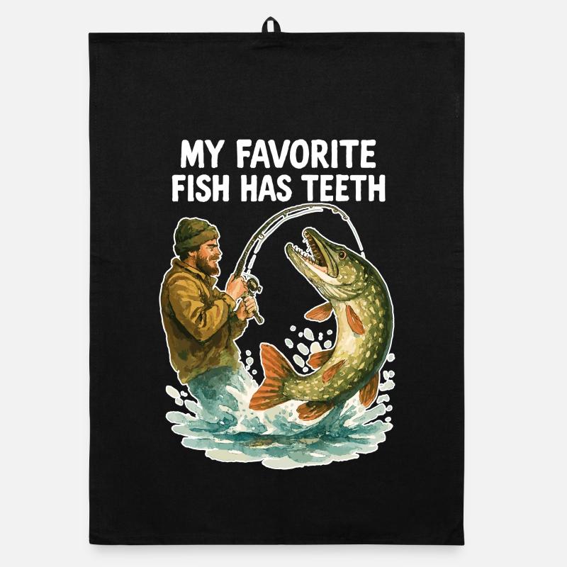 Angler Pike Watercolor – My favorite fish has teeth Organic dish towel