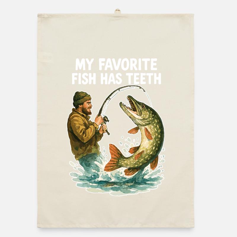 Aquarelle Angler Pike – Mon poisson préféré a des dents Torchon bio