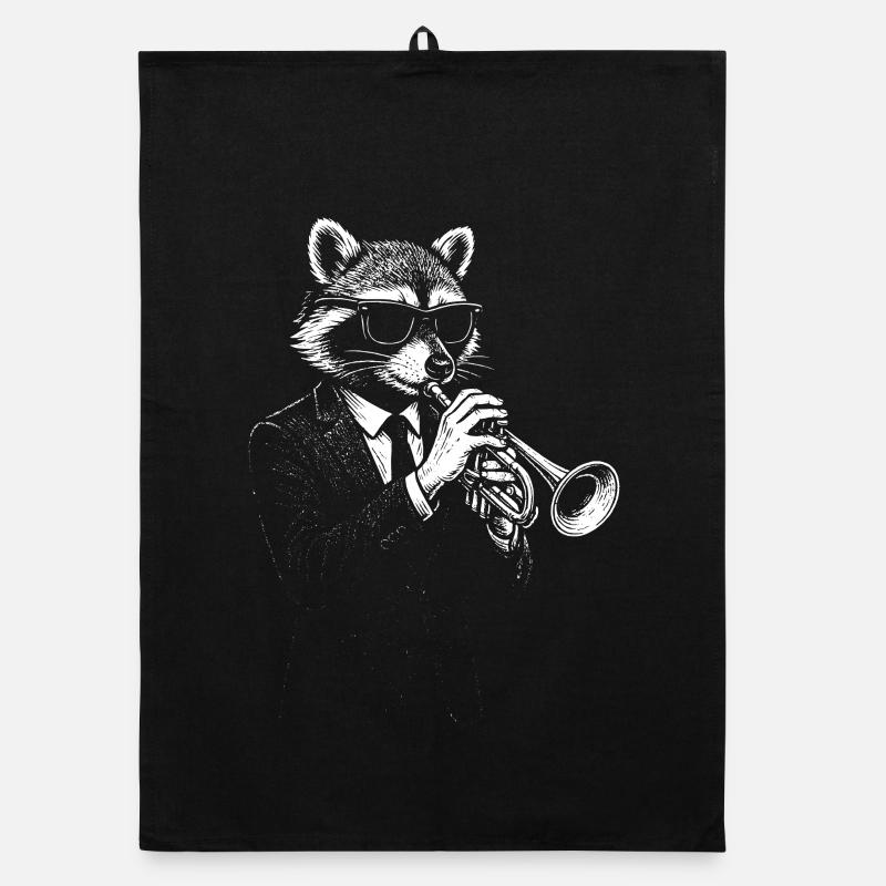 Waschbär spielt Trompete und Jazzmusik Organic Geschirrtuch