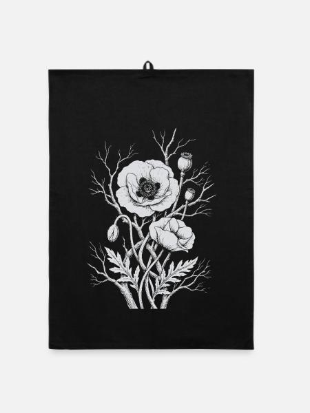 Mohnblumen - Organic Geschirrtuch - Schwarz - Vorne