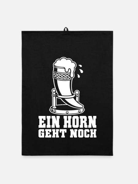 Ein Horn Geht Noch – Trinkhorn Mittelalter Spruch - Organic Geschirrtuch - Schwarz - Vorne