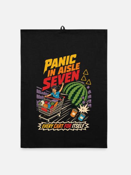 Panic in Gear Seven Shopping Cart Humor - Organic dish towel - black - Front