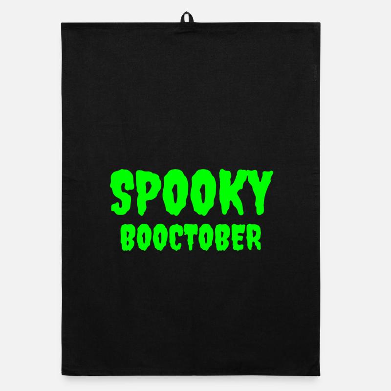 Spooky Booctober Jack-O'-Lantern Design - Torchon bio - noir