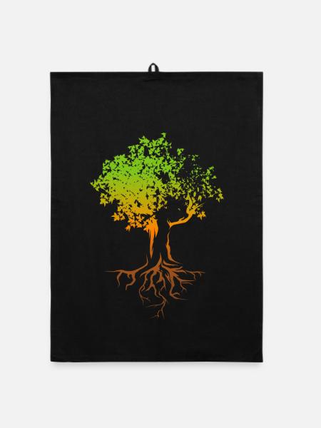 arbre, automne, couleurs, coloré, illustration, forêt, nature - Torchon bio - noir - Devant