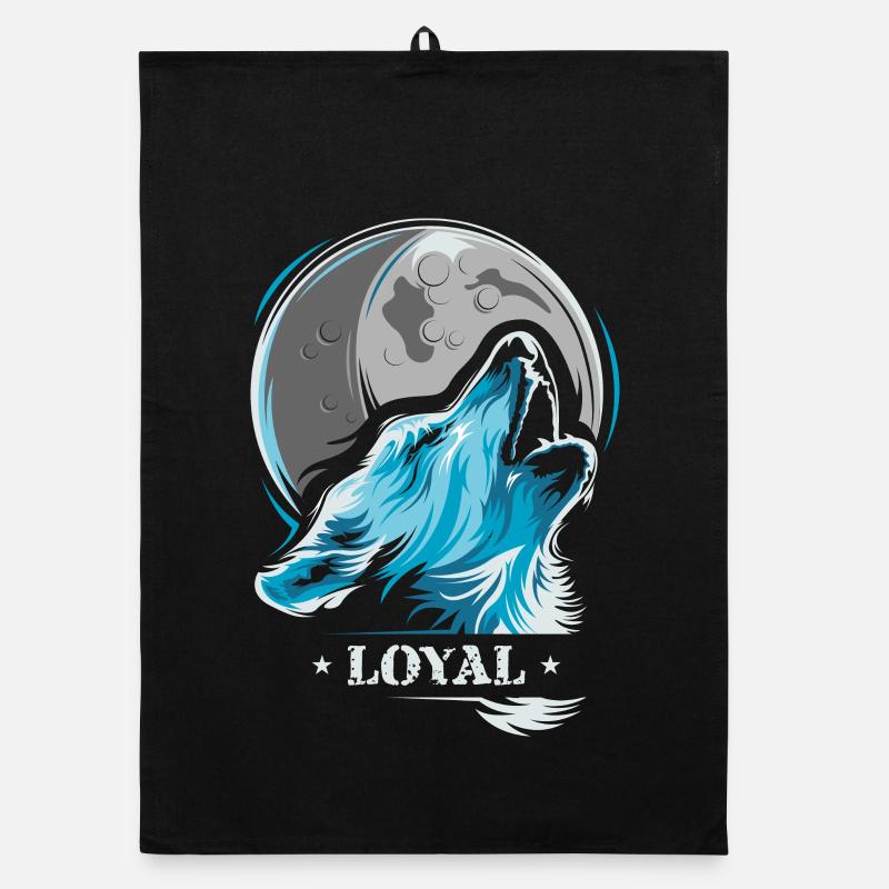 loyal wolf moon tee shirt Wölfe Mond blue Organic Geschirrtuch