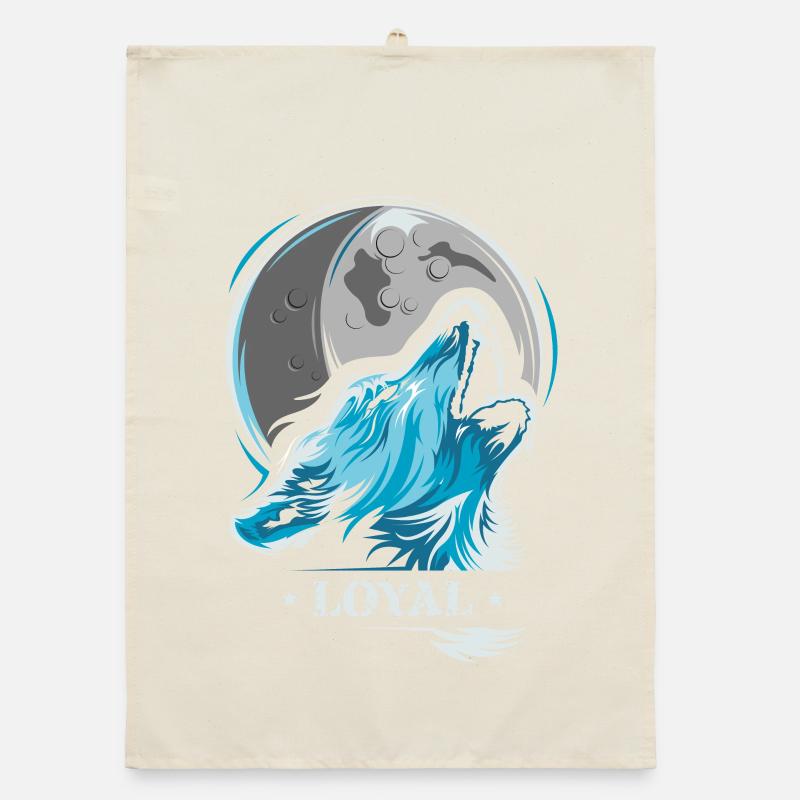 loyal wolf moon tee shirt Wölfe Mond blue Organic Geschirrtuch