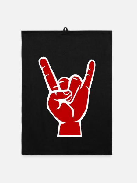 Teufels -Hand, Devil Rock cool metal Symbol - Organic Geschirrtuch - Schwarz - Vorne