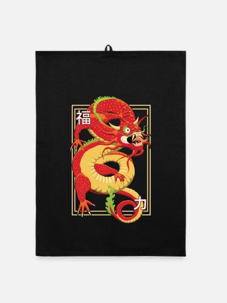 Chinesischer Drache - Organic Geschirrtuch - Schwarz - Vorne