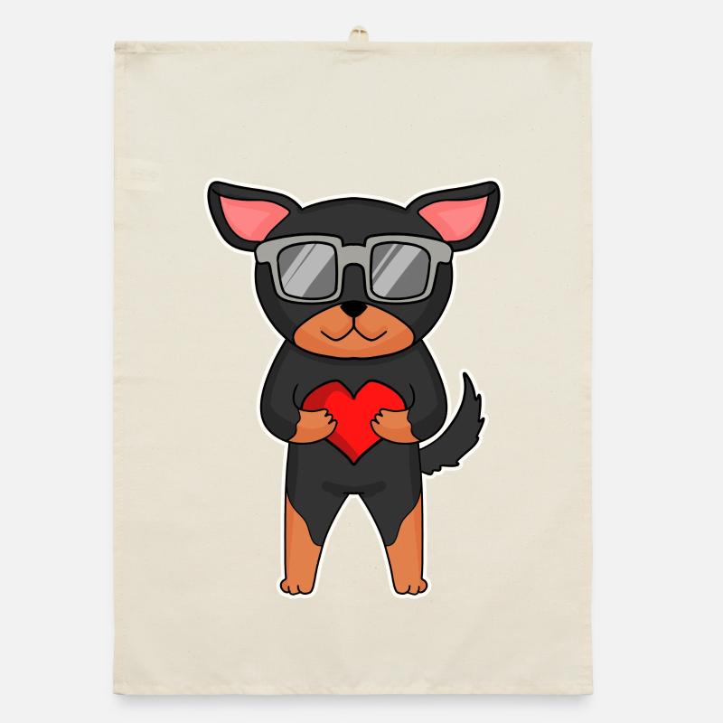 Lancashire Heeler avec lunettes de soleil et cœur Torchon bio