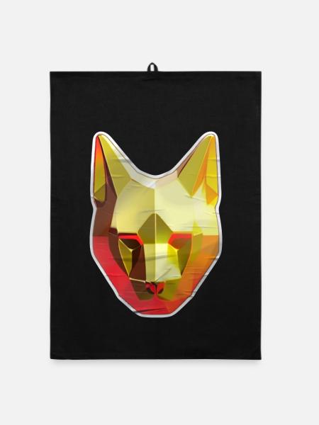 Katze Polygon in Gold - Organic Geschirrtuch - Schwarz - Vorne