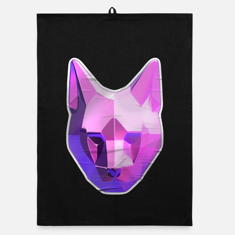 Chat géométrique en rose néon - Torchon bio - noir