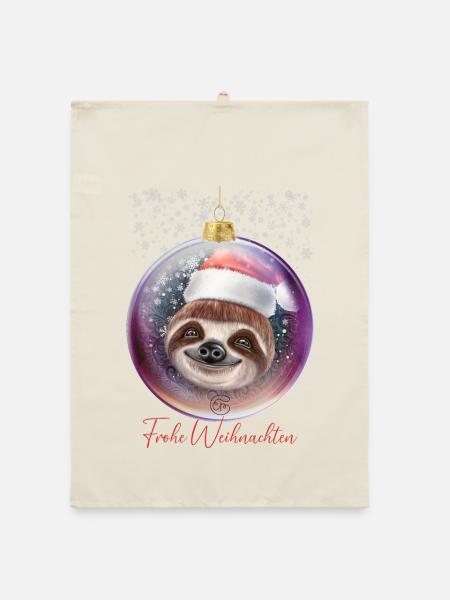 Frohe Weihnachten Weihnachtsoutfit Faultier - Organic Geschirrtuch - Natur - Vorne