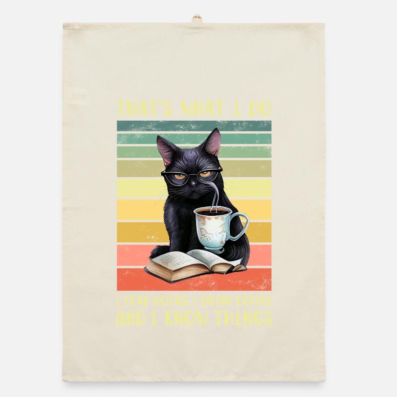 Schwarze Katze mit Kaffee und Buch Organic Geschirrtuch