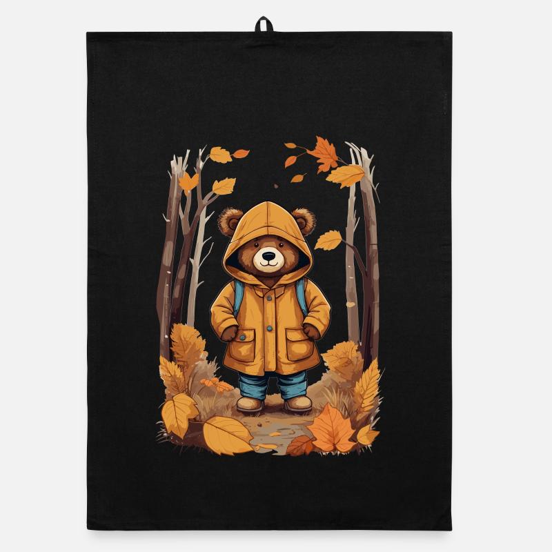 Cute bear in the forest Organic dish towel