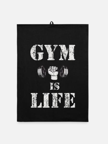 Gym Is Life – Dumbbell Vintage - Organic dish towel - black - Front