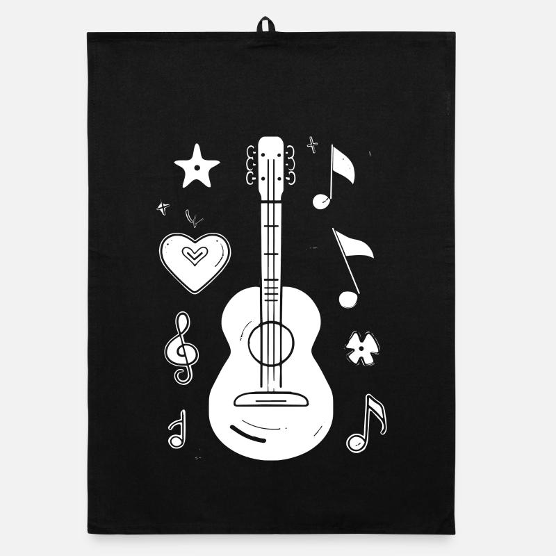 Ukulele Zeichnung - Organic Geschirrtuch - Schwarz