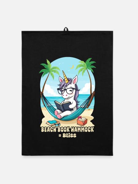 Unicorn with book - Organic dish towel - black - Front