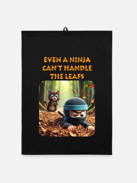 Animated Ninja and Cat Forest Adventure - Organic dish towel - black - Front