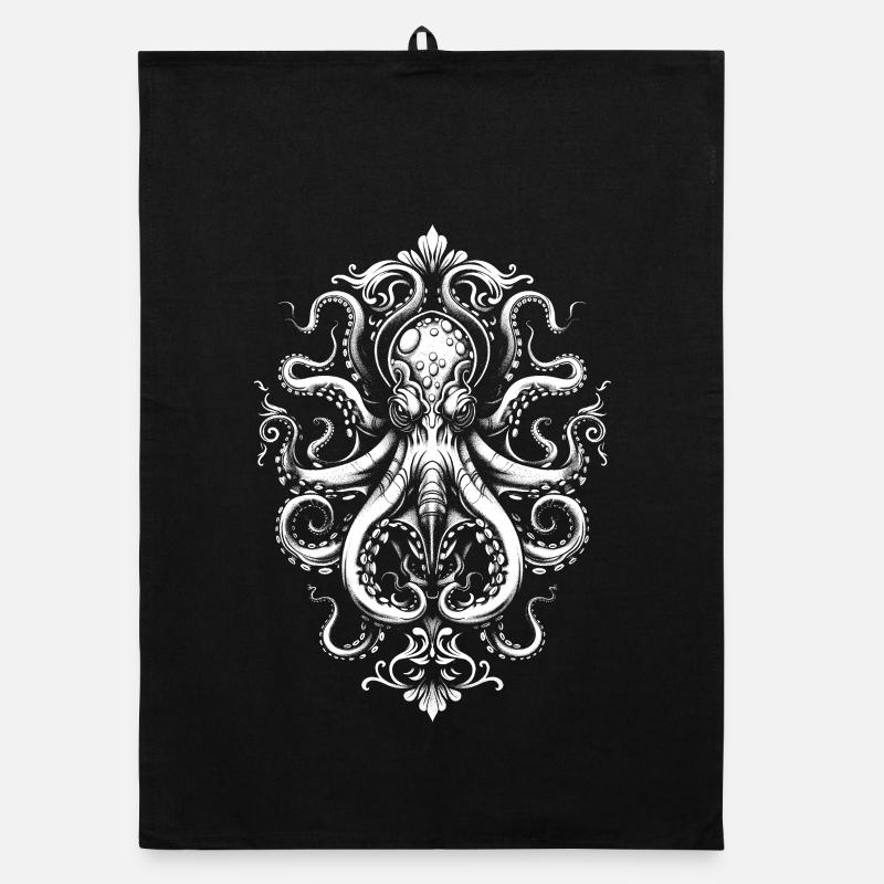Oktopus Ornament – Tattoo in weiss Organic Geschirrtuch
