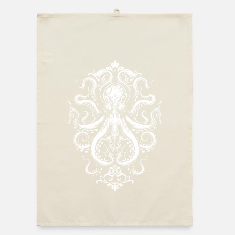 Octopus Ornament – Tattoo in White Organic dish towel
