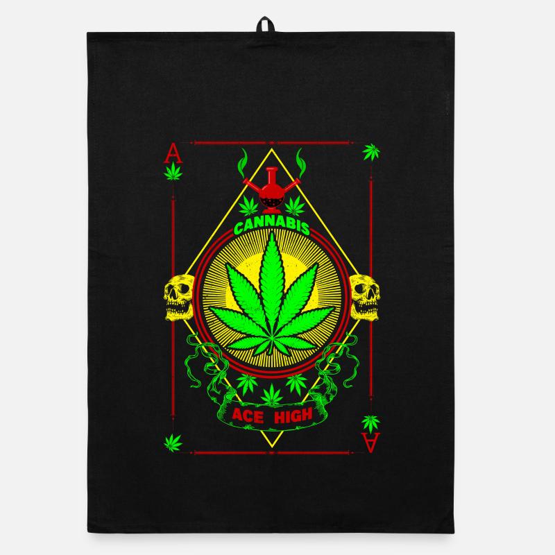 Cannabis vibrant et emblème du crâne Torchon bio