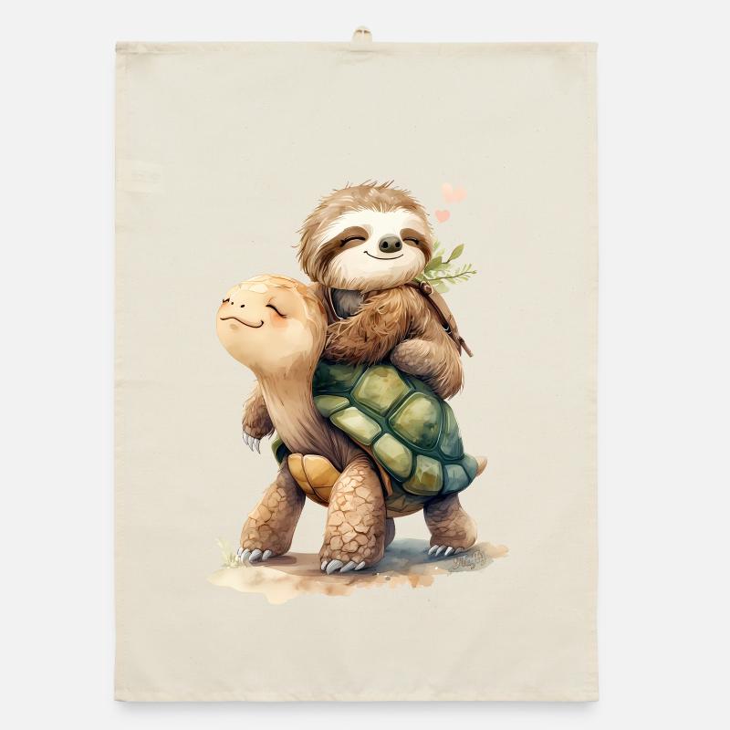 Sloth and Turtle on holiday 2 🦥🐢 Organic dish towel
