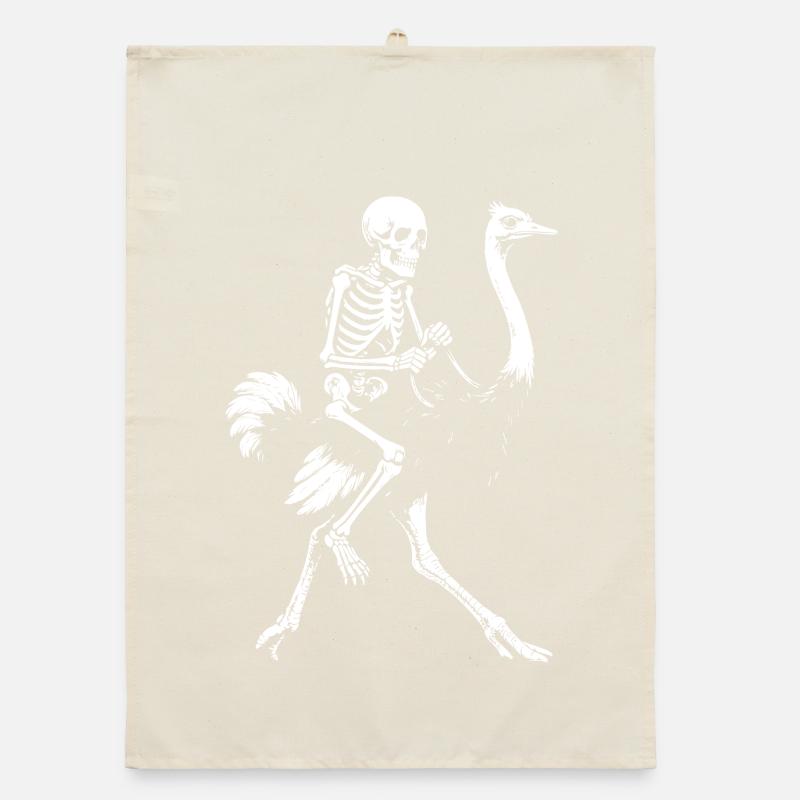 Squelette étrange sur l’autruche volante illustration Torchon bio