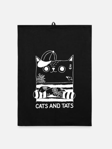 Chats et tatouages – Style de vie : chats et tatouages - Torchon bio - noir - Devant