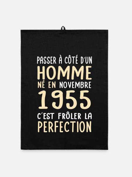 Anniversaire 70 ans - Né en Novembre 1955 - Torchon bio - noir - Devant