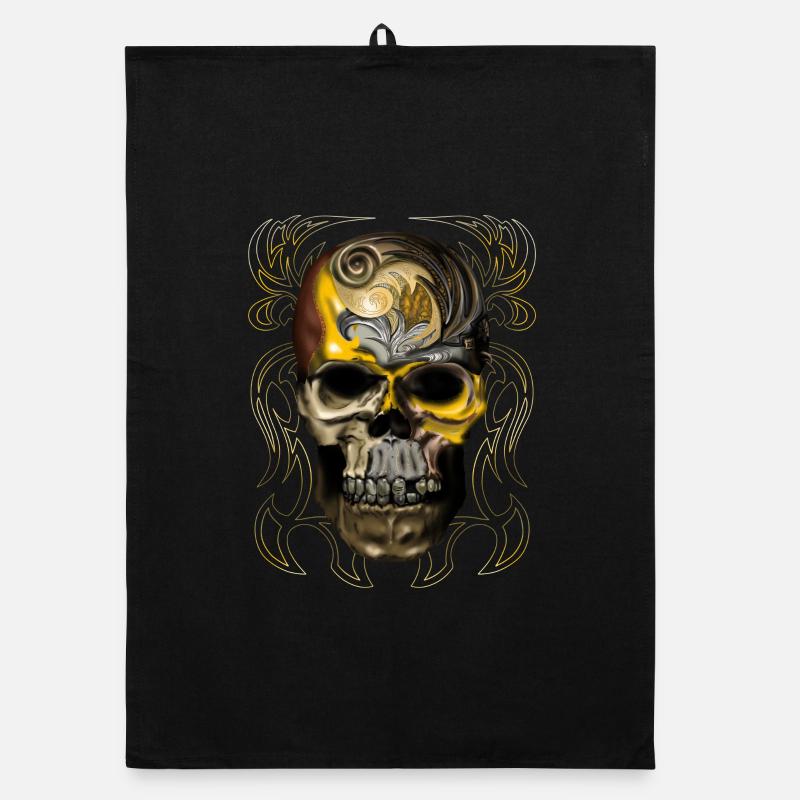 Goldener Totenschädel Ornament - Organic Geschirrtuch - Schwarz