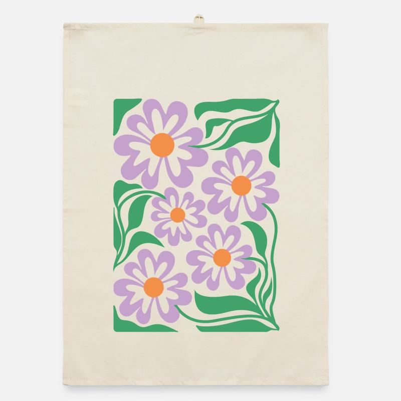 Lila Blumen Muster Boho Flora  Organic Geschirrtuch