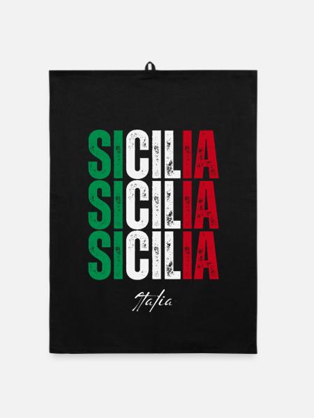 Sicile Italie, souvenir de la Sicile - Torchon bio - noir - Devant