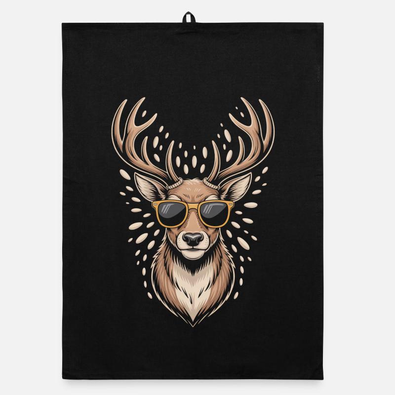 Deer with antlers and sunglasses Organic dish towel