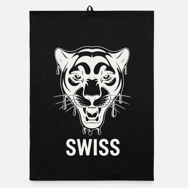 Tropfender Tigerkopf Schweizer Stil - Organic Geschirrtuch - Schwarz