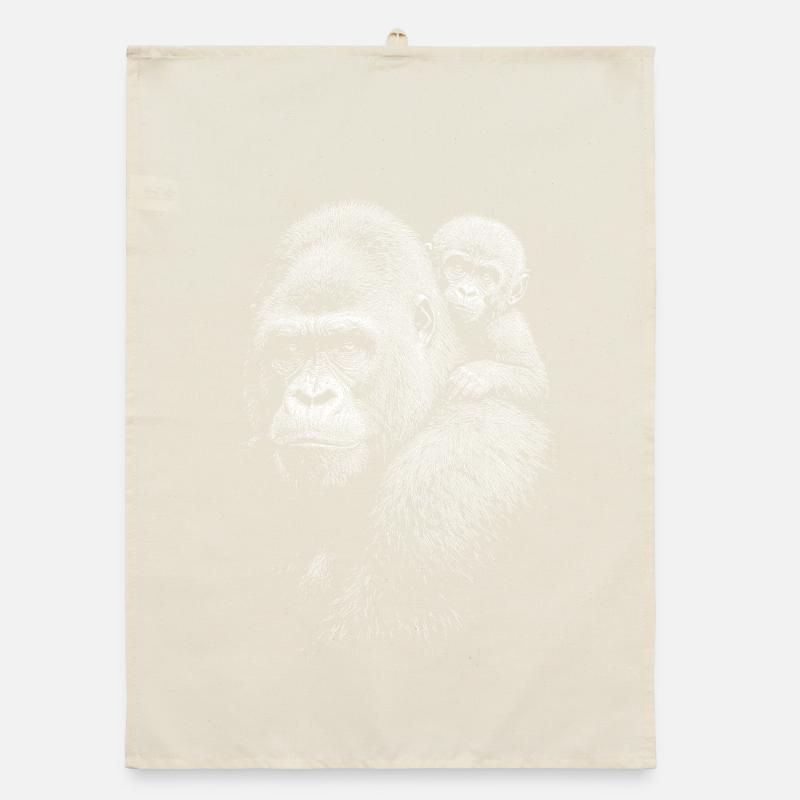Gorilla with cub in black and white Organic dish towel