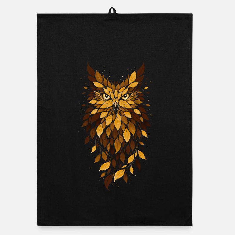 Motif de feuilles de chouette dorée Torchon bio