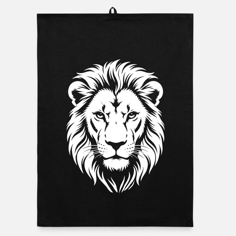 Lion Head Contrast Silhouette - Organic dish towel - black