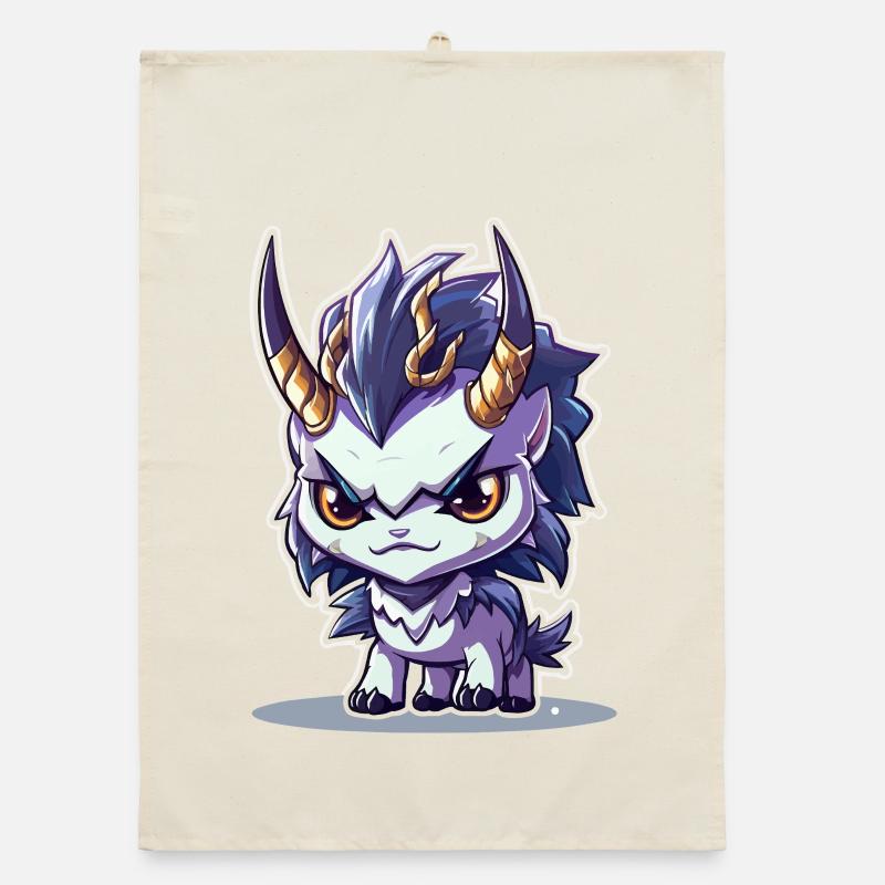 Small Chibi Style Horned Dragon Organic dish towel