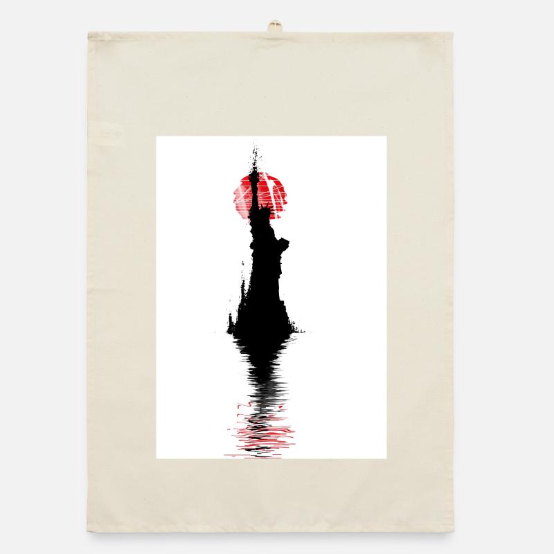 Liberty silhouette, red sun reflection Organic dish towel