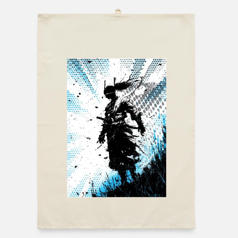 Blue halftone wind warrior silhouette Organic dish towel
