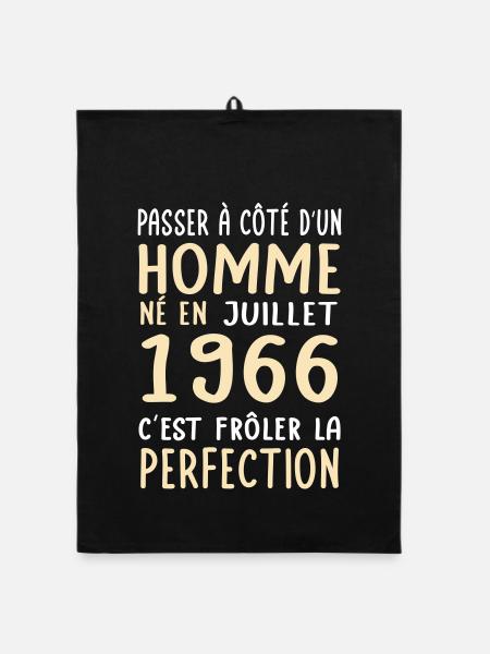 Anniversaire 60 ans - Né en Juillet 1966 - Torchon bio - noir - Devant