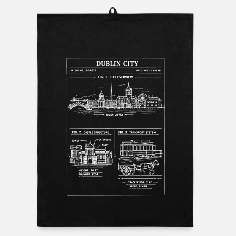 Affiche vintage de la silhouette de la ville de Dublin Torchon bio