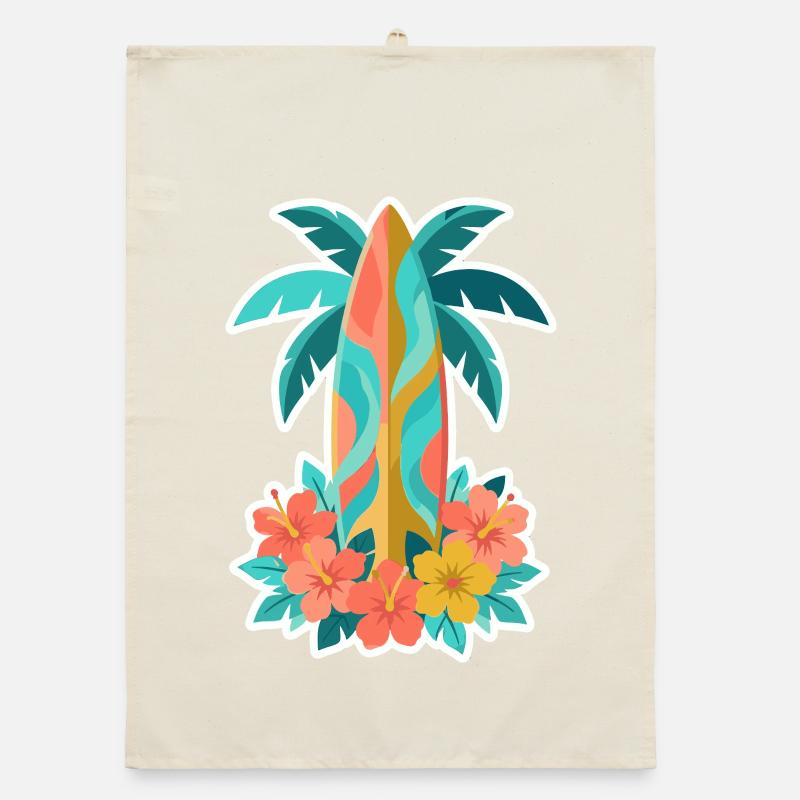 Tropical Surfboard Hibiscus Bloom Organic dish towel