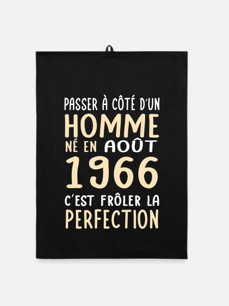 Anniversaire 60 ans - Né en Août 1966 - Torchon bio - noir - Devant