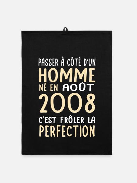 Anniversaire 18 ans - Né en Août 2008 - Torchon bio - noir - Devant